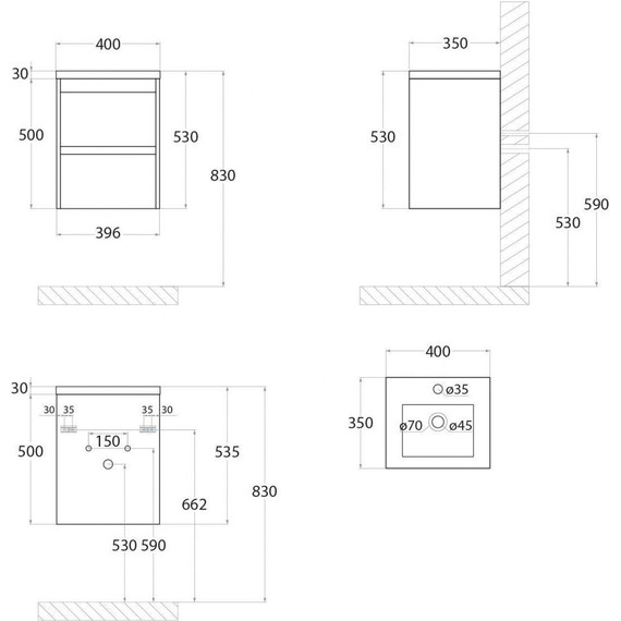 Тумба подвесная с раковиной Art&Max FAMILY-400-2C-SO-BL 40 см, белый глянец фото 6