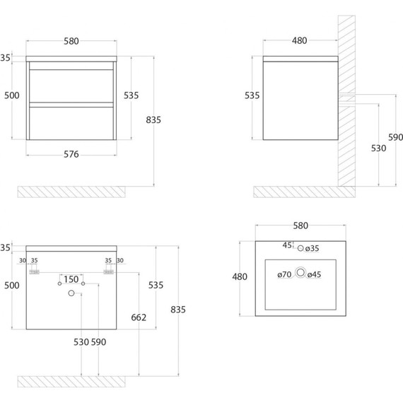 Тумба подвесная с раковиной Art&Max Family-580-2C-SO-CV 58 см, цемент фото 6
