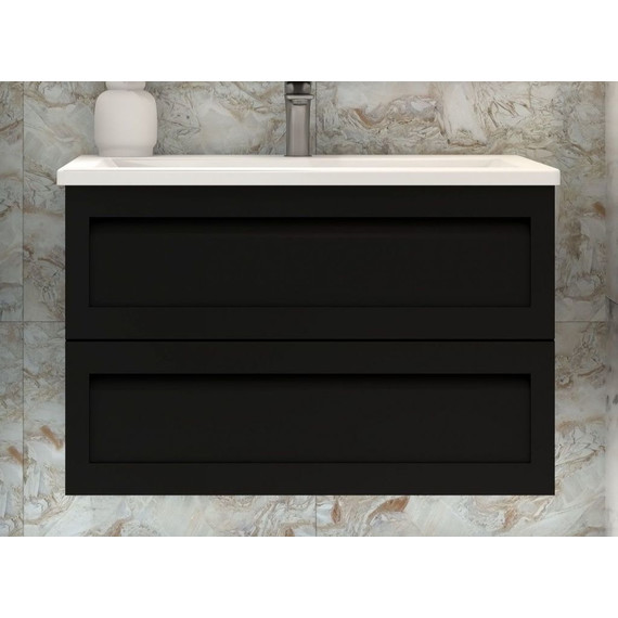 Тумба подвесная с раковиной Art&Max AM-Platino-1000-2C-SO-NM 100 см, черный матовый фото 