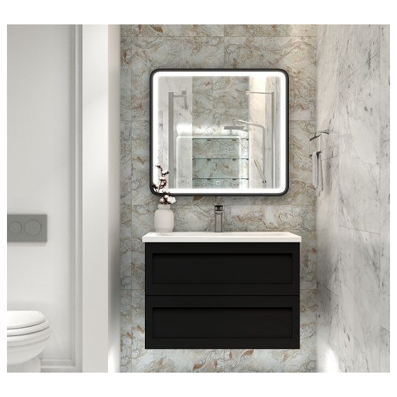 Тумба подвесная с раковиной Art&Max AM-Platino-900-2C-SO-NM 90 см, черный матовый фото 2