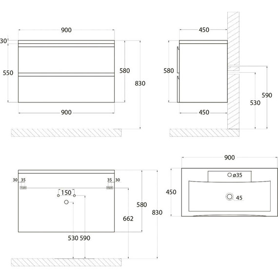 Тумба подвесная с раковиной Art&Max AM-Bianchi-900-2C-SO-BM 90 см, белый матовый, Цвет фасада: белый матовый фото 7