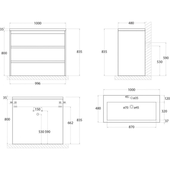 Тумба напольная с раковиной Art&Max FAMILY-1000-3C-PIA-BL 100 см, белый глянец фото 5