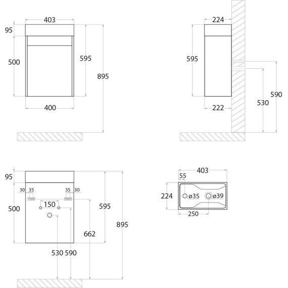 Тумба подвесная с раковиной Art&Max Family-400-1D-SO-BL 40 см, белый глянец фото 6