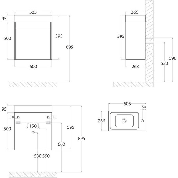 Тумба подвесная с раковиной Art&Max Family-500-1D-SO-PB 50 см, сканди фото 7