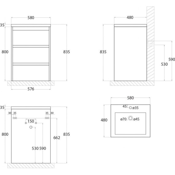 Тумба напольная с раковиной Art&Max Family-580-3C-PIA-PB 58 см, сканди фото 7