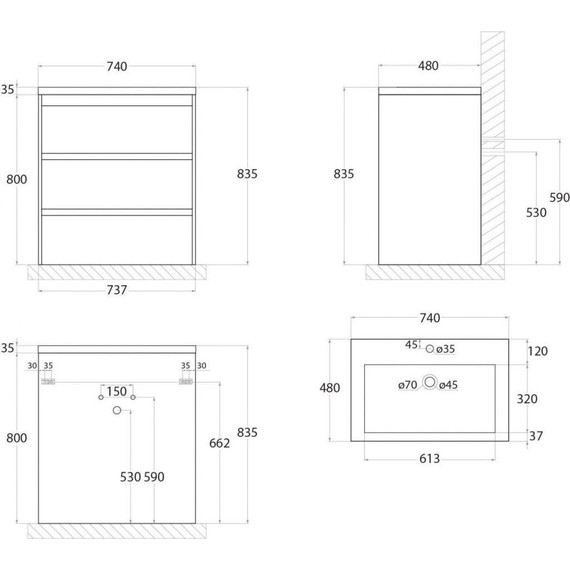 Тумба напольная с раковиной Art&Max Family-750-3C-PIA-PE 75 см, бетон экзотик фото 10