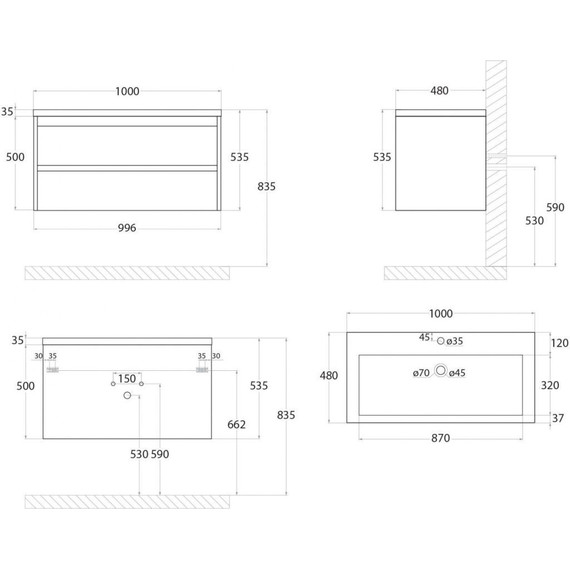 Тумба подвесная с раковиной Art&Max Family-1000-2C-SO-PB 100 см, сканди фото 8