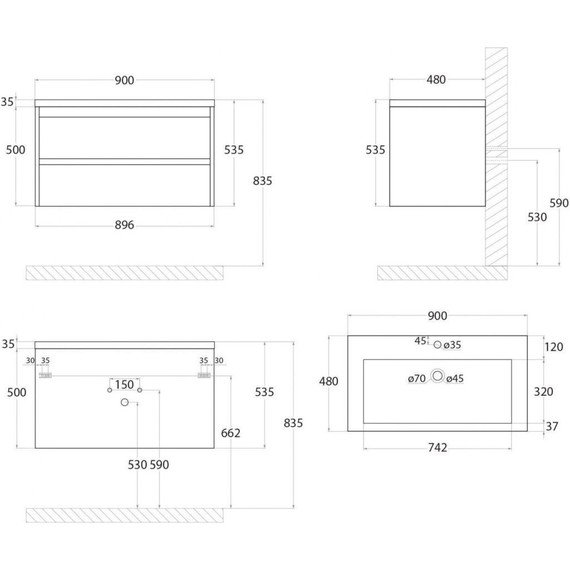 Тумба подвесная с раковиной Art&Max Family-900-2C-SO-PE 90 см, бетон экзотик фото 9