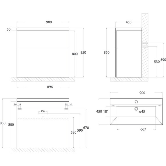 Тумба напольная с раковиной Art&Max Verona-Push-900-2C-PIA-Ven 90 см, венециано фото 6