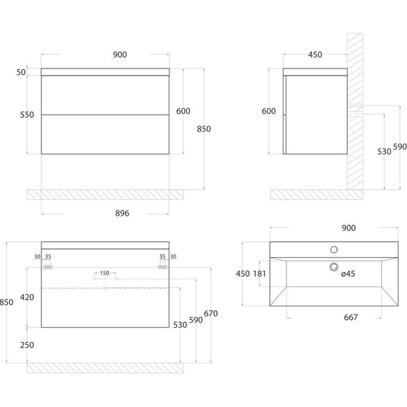 Тумба подвесная с раковиной Art&Max AM-Verona-Push-900-2C-SO-GP-TS 90 см, гаскон пайн светлый фото 6
