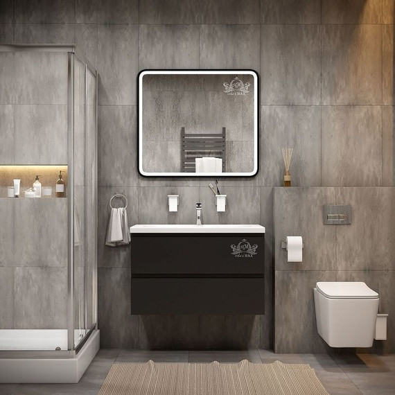 Зеркало Art&Max Genova Led 90 см AM-Gen-900-800-DS-F, черный фото 2