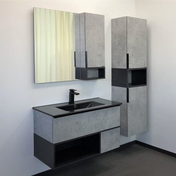 Тумба подвесная с раковиной Comforty Франкфурт 90 см (раковина 90E чёрная), бетон светлый - 4 Тумба подвесная с раковиной Comforty Франкфурт 90 см (раковина 90E чёрная), бетон светлый фото 4