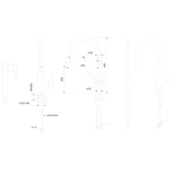 Смеситель для кухни Bravat Miranda F7164208BW-1B-ENG, черный, Цвет производителя: чёрный фото 2