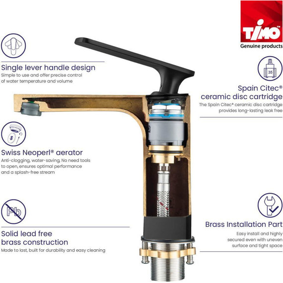 Смеситель для раковины с лейкой для биде Timo Torne 4360/03G, черный матовый фото 5