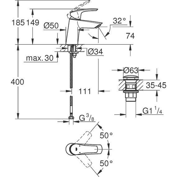 Смеситель для раковины Grohe Eurosmart 2021 23968003 фото 4