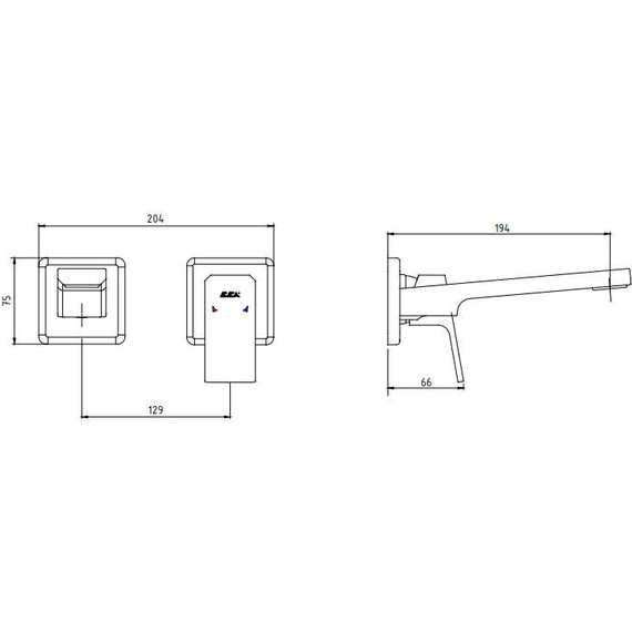 Смеситель для раковины настенный E.C.A. Tiera 102167605C1EX-KK, черный матовый фото 6