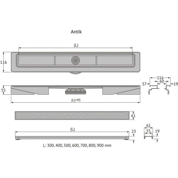 Трап Berges Wasserhaus B1 Antik 90 см 090127, нержавеющая сталь, хром матовый, Цвет производителя: хром матовый, Размер трапа: 900 фото 12