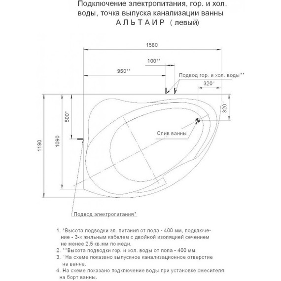 Ванна гидро-аэромассажная Aquatek Альтаир 160x120 см L фото 5