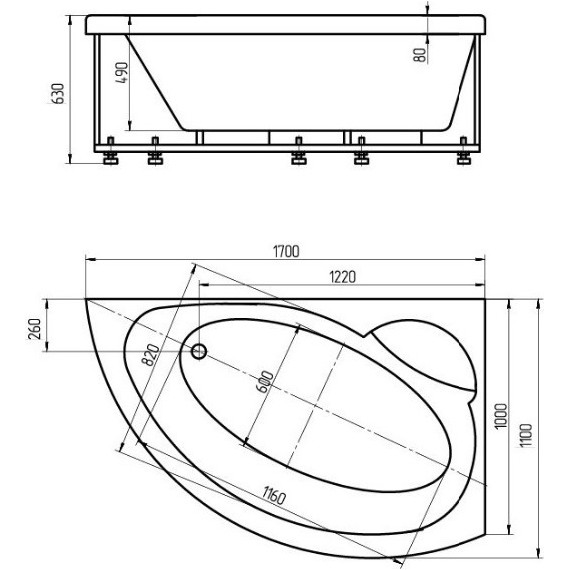 Ванна гидро-аэромассажная Aquatek Аякс 2 170x110 см L фото 4