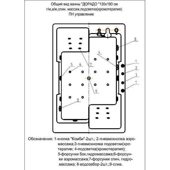 Ванна гидро-аэромассажная Aquatek Дорадо 190x130 см фото 5