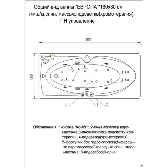 Ванна гидромассажная Aquatek Европа 180x80 см модель 2 фото 5