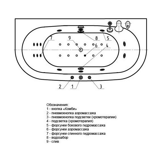 Ванна гидро-аэромассажная Aquatek Морфей 190x90 см фото 7