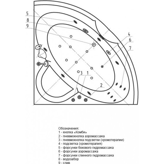 Ванна гидро-аэромассажная Aquatek Поларис 138x138 см фото 5