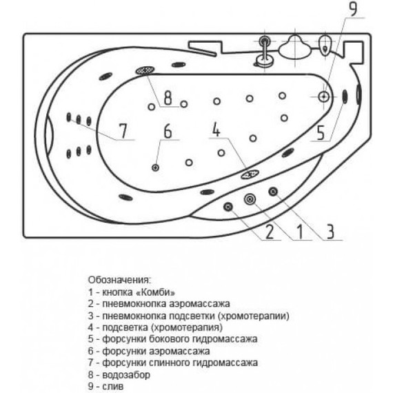 Ванна гидро-аэромассажная Aquatek Таурус 170x100 см R фото 6