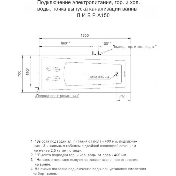 Ванна гидро-аэромассажная Aquatek Либра 150x70 см фото 6