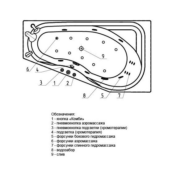 Ванна гидро-аэромассажная Aquatek Медея 170x95 см R фото 5