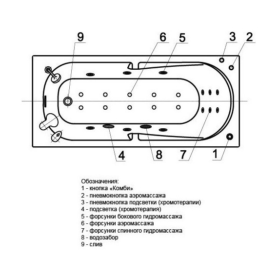 Ванна гидро-аэромассажная Aquatek Лея 170x75 см фото 4