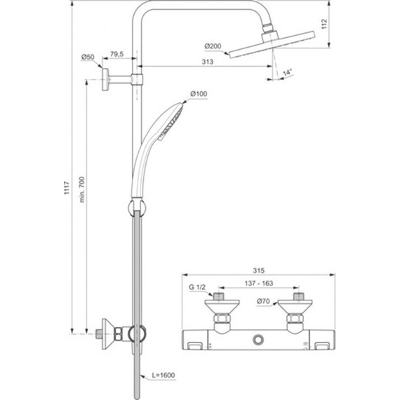 Душевая стойка с термостатом Ideal Standard Ceratherm T25 A7208AA - 4 Душевая стойка с термостатом Ideal Standard Ceratherm T25 A7208AA фото 4