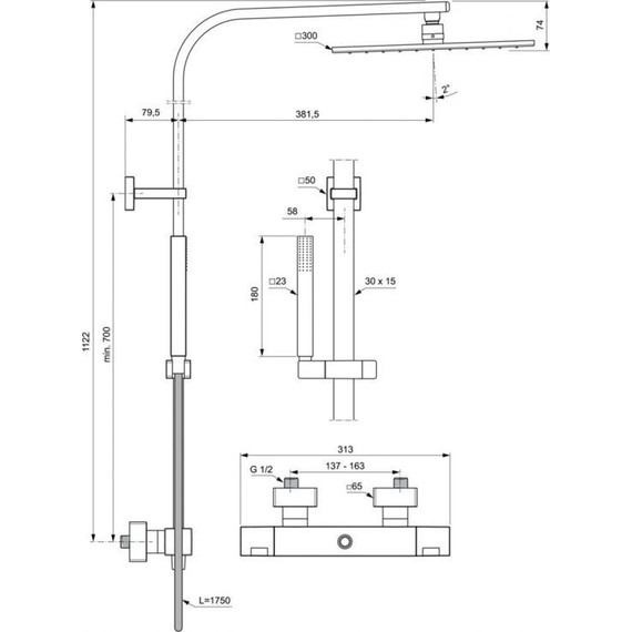 Душевая стойка с термостатом Ideal Standard Ceratherm C100 A7542AA - 4 Душевая стойка с термостатом Ideal Standard Ceratherm C100 A7542AA фото 4