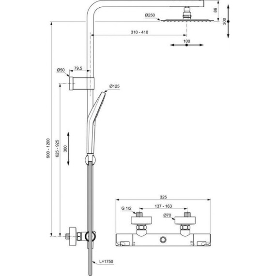 Душевая стойка с термостатом Ideal Standard Ceratherm T50 A7704AA - 7 Душевая стойка с термостатом Ideal Standard Ceratherm T50 A7704AA фото 7