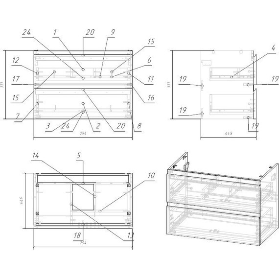 Тумба подвесная со столешницей Cersanit Moduo 80 см SB-SZ-MOD80-BL/Wh+BL-MOD80 фото 8