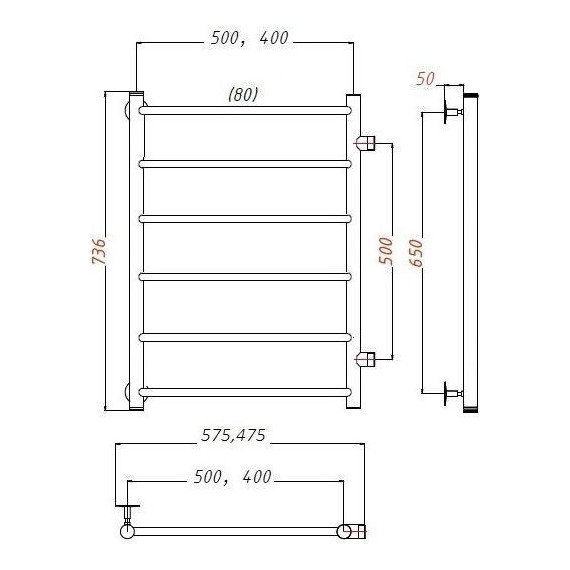 Полотенцесушитель водяной Тругор Аспект ПМ1 с боковым подводом П6 400х800 мм 00-00026836 фото 5