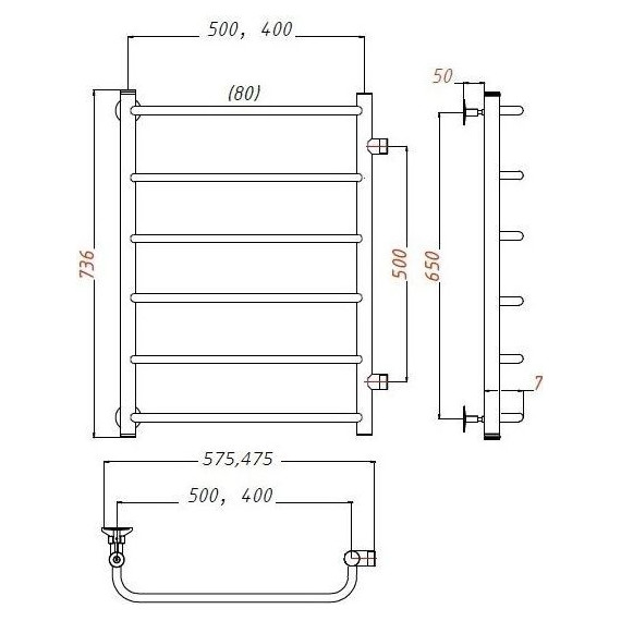 Полотенцесушитель водяной Тругор Идеал ПМ1 с боковым подводом П6 400х800 мм 00-00026963 фото 5