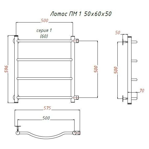 Полотенцесушитель водяной Тругор Лотос ПМ1 с боковым подводом П4 500х600 мм 00-00015922 фото 5