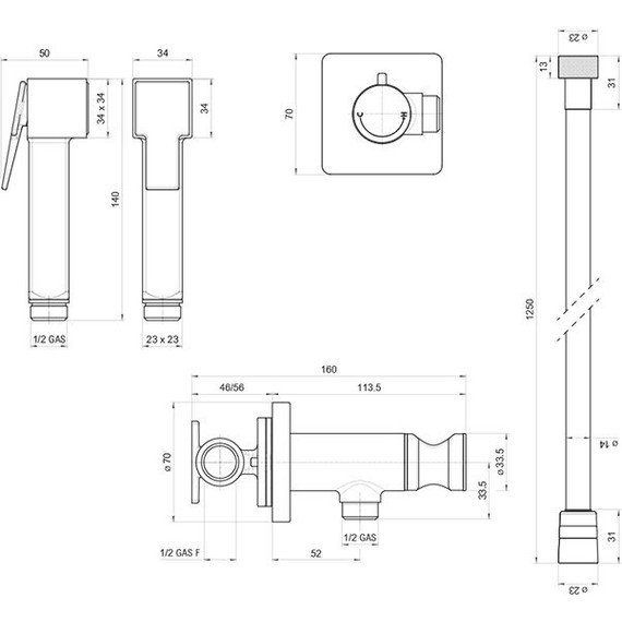 Набор для гигиенического душа Bossini Cube Brass E38003B.073, черный матовый фото 2