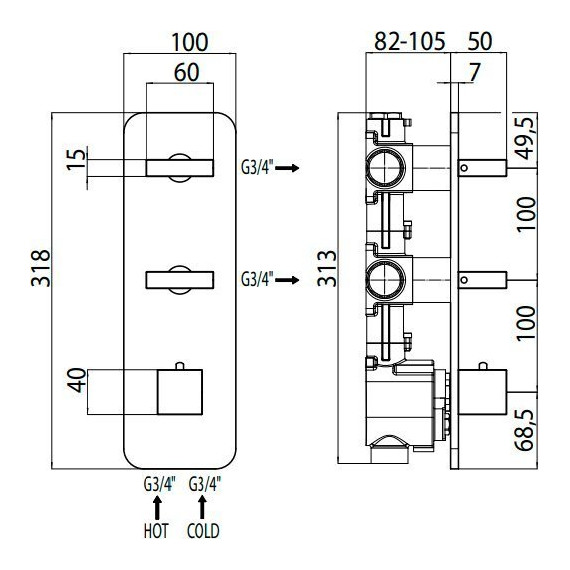 Скрытая часть на 3 выхода Bossini HighFlow Z030203000 - 2 Скрытая часть на 3 выхода Bossini HighFlow Z030203000 фото 2