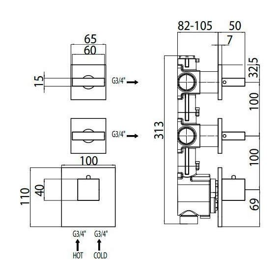 Скрытая часть на 3 выхода Bossini HighFlow Z030203000 - 3 Скрытая часть на 3 выхода Bossini HighFlow Z030203000 фото 3