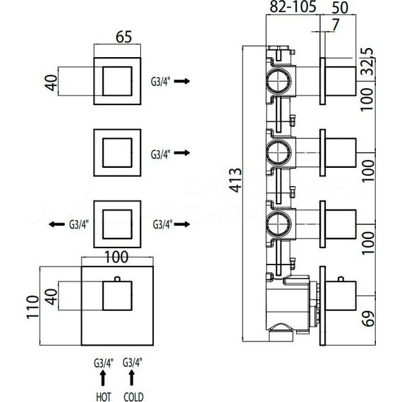 Скрытая часть на 4 выхода Bossini HighFlow Z030271000 - 2 Скрытая часть на 4 выхода Bossini HighFlow Z030271000 фото 2