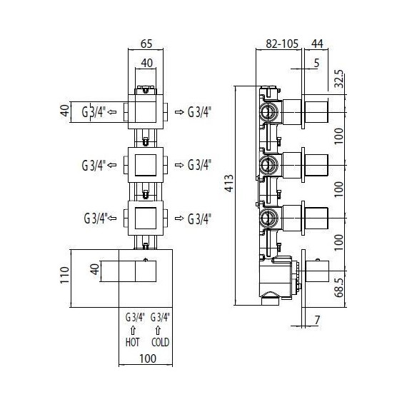 Скрытая часть на 6 выходов Bossini HighFlow Z030273000 - 2 Скрытая часть на 6 выходов Bossini HighFlow Z030273000 фото 2