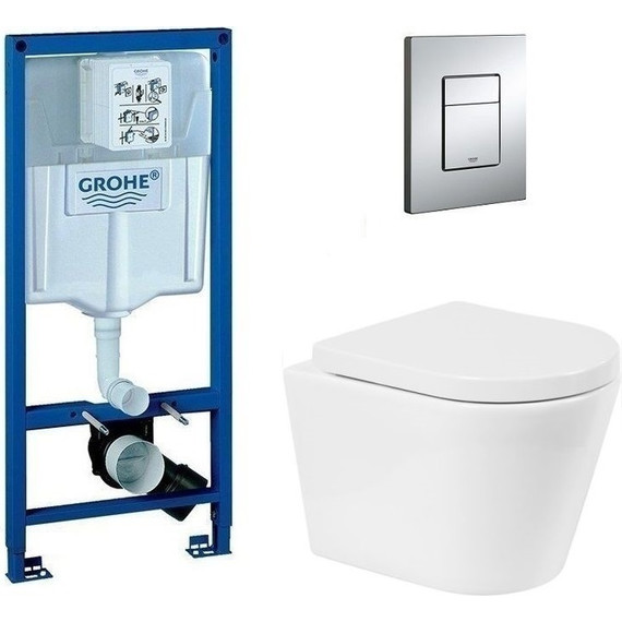 Инсталляция Grohe Rapid SL с подвесным безободковым унитазом BelBagno Flay-R BB053CHR фото 