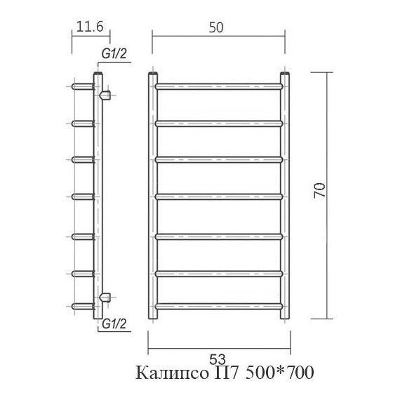 Полотенцесушитель водяной Domoterm Калипсо П7 500х700 мм - 4 Полотенцесушитель водяной Domoterm Калипсо П7 500х700 мм фото 4