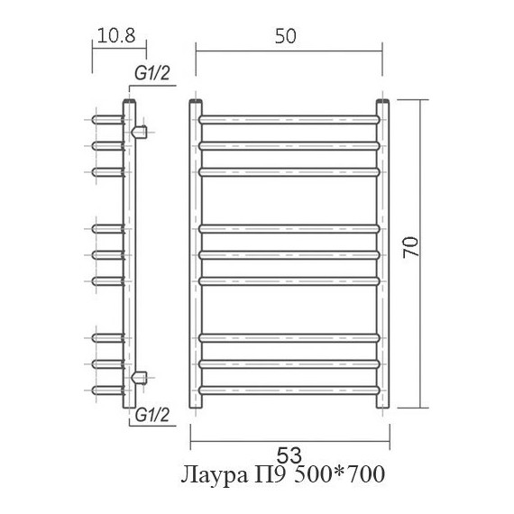 Полотенцесушитель водяной Domoterm Лаура П9 500х700 мм фото 5