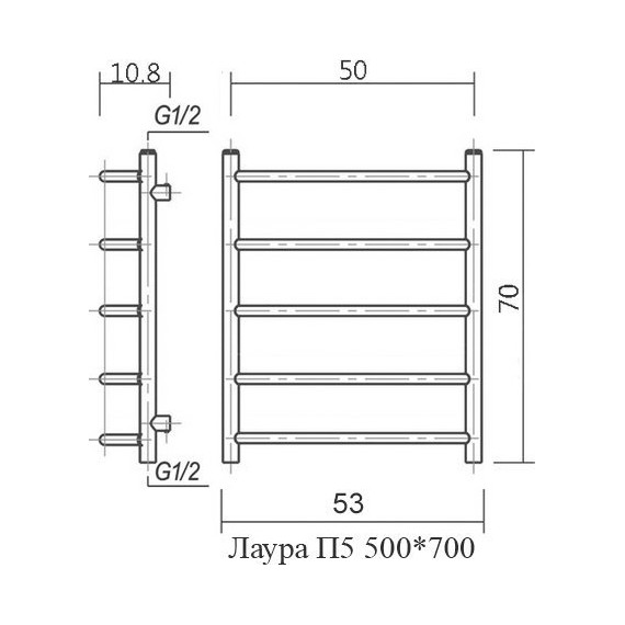 Полотенцесушитель водяной Domoterm Лаура П5 500х700 мм - 5 Полотенцесушитель водяной Domoterm Лаура П5 500х700 мм фото 5