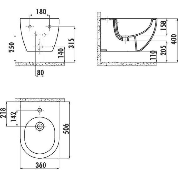 Биде подвесное Creavit Free FE510.00000, черный матовый фото 2