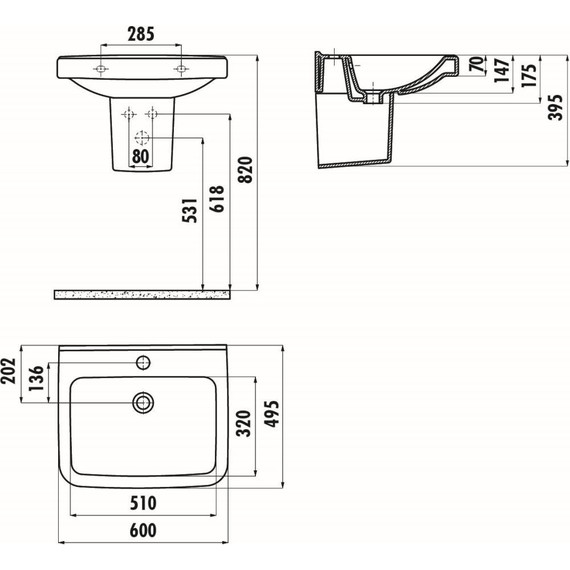 Раковина подвесная Creavit Lara 60 см LR060.00000 - 4 Раковина подвесная Creavit Lara 60 см LR060.00000 фото 4