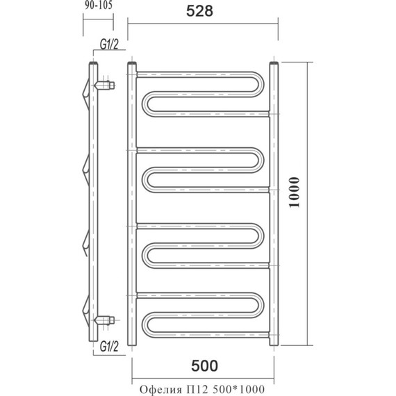 Полотенцесушитель водяной Domoterm Офелия П12 500х1000 мм - 4 Полотенцесушитель водяной Domoterm Офелия П12 500х1000 мм фото 4